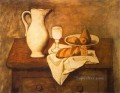 ピッチャーとパンのある静物画 1921 年キュビスト パブロ・ピカソ